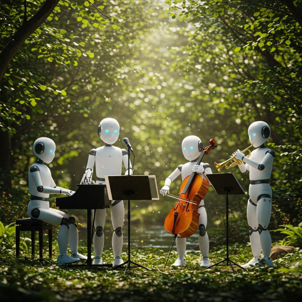 AI band playing in woods